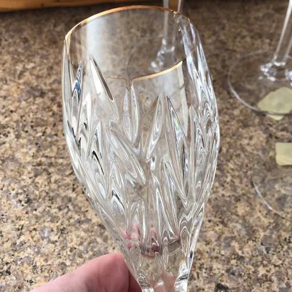 Gorham Star Blossom Gold Trim Full Lead Crystal Water Goblets Set of 4 Glasses - Picture 6 of 11